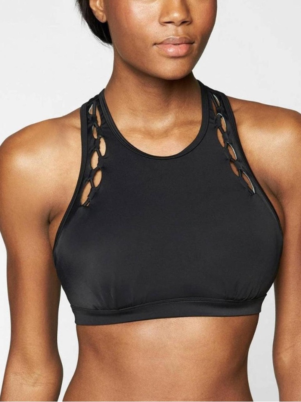 Athleta Black High Neck Loop Cutout Bikini Top
